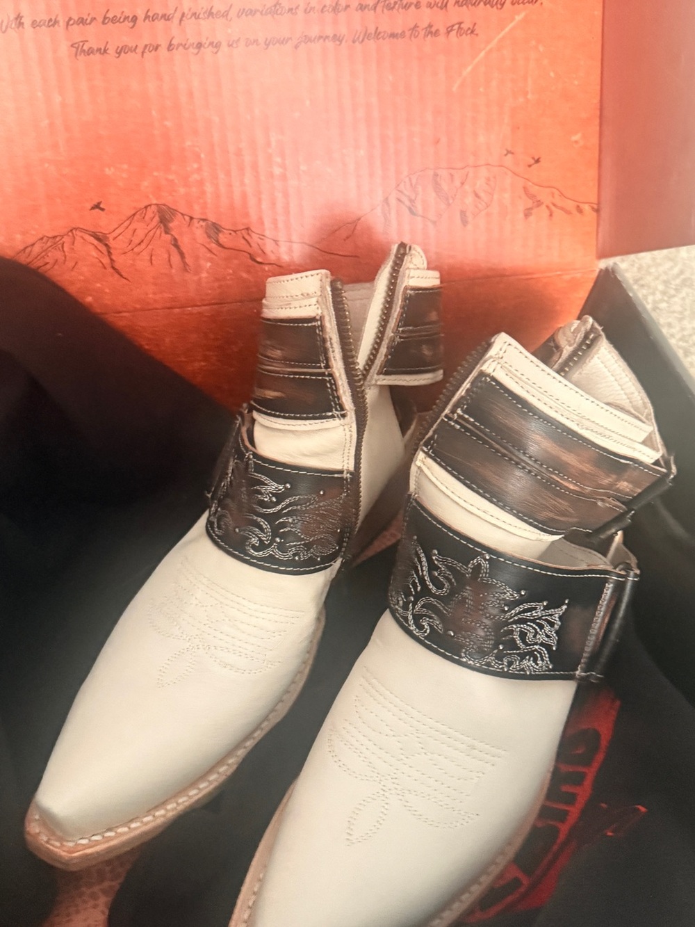 Freebird Pale White and Brown Western Ankle Booties, in like-new condition!